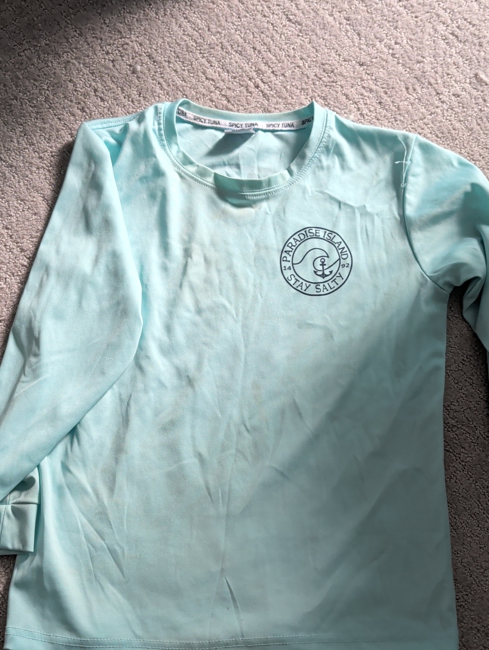 Kids' Light Aqua Long-Sleeve Rash Guard - Stay Salty Logo